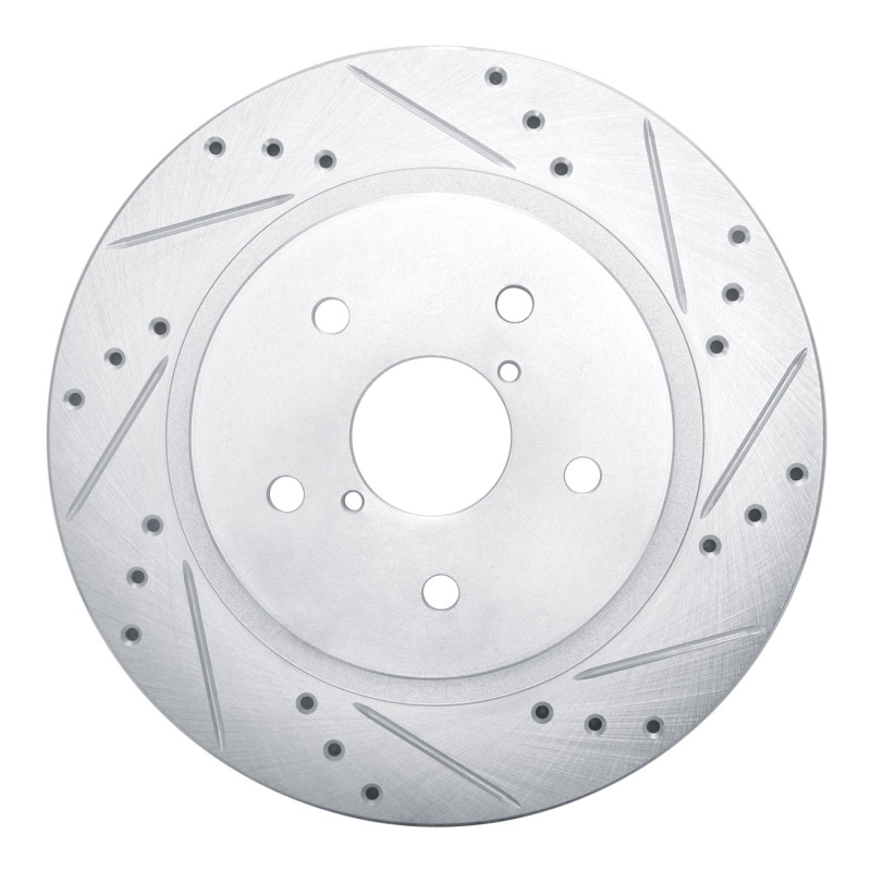 Subaru WRX Brake Rotor (1) - Rear Right - R1 Concepts - Drilled & Slotted - Silver - `15-`25